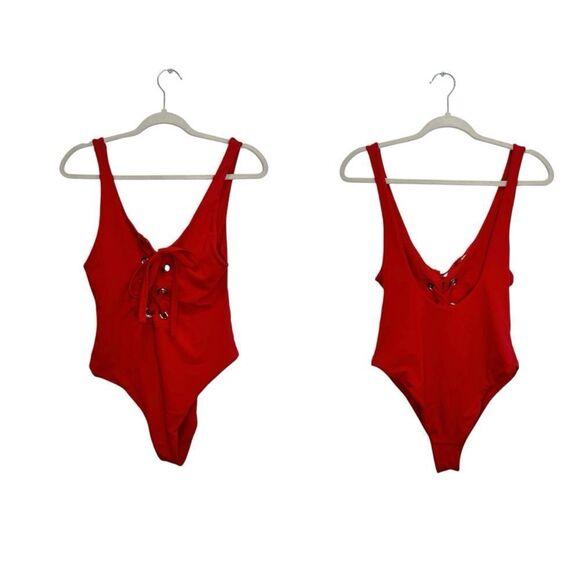 Mara Hoffman $245 Desa Lace-Up One-Piece Swimsuit in RED - Picture 5 of 7